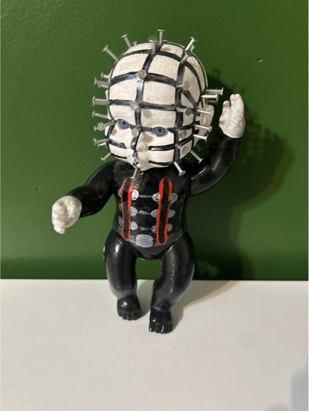 OOAK Custom Horror Baby Doll Figurine Cenobite Inspired Pinhead Art